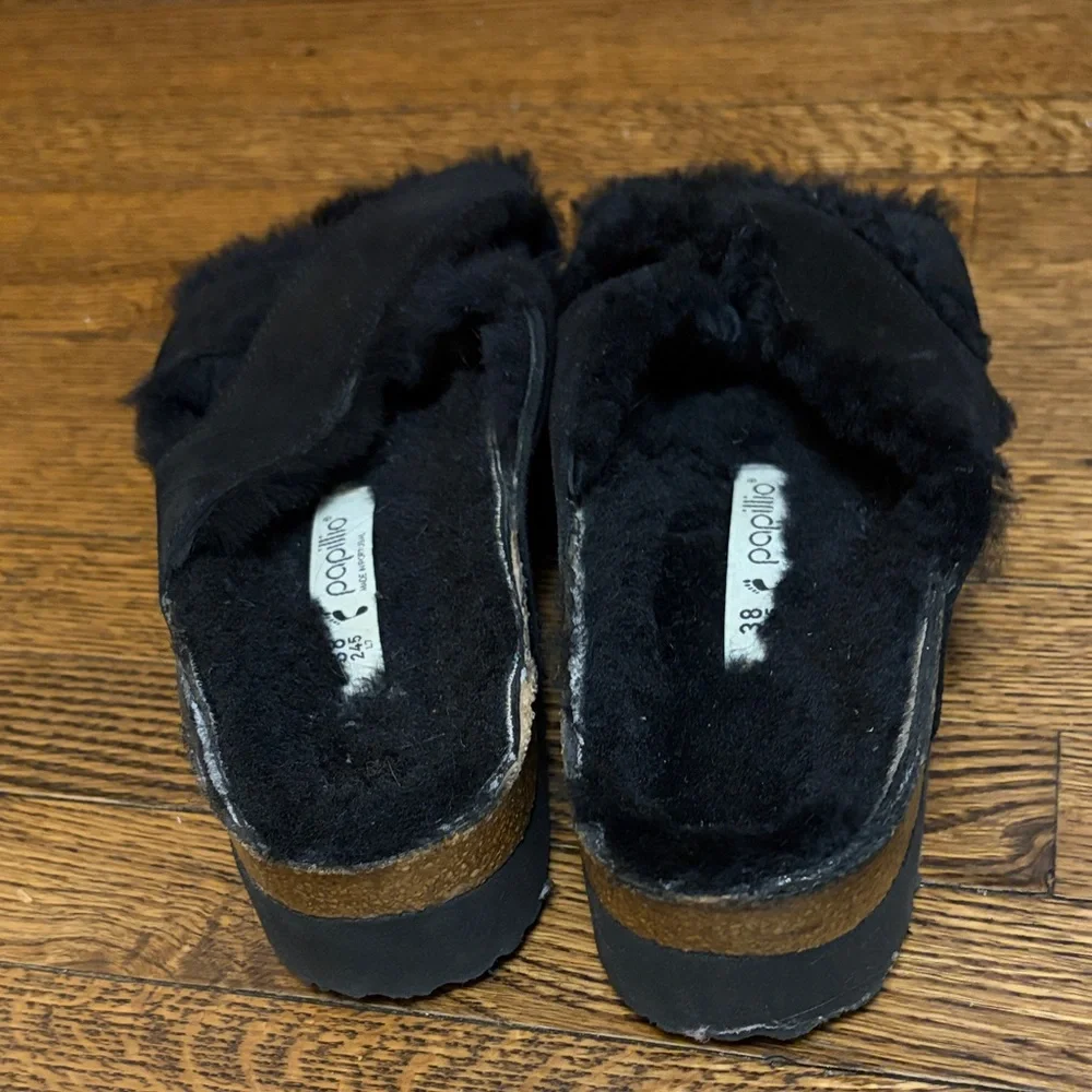 Birkenstock Papillio Daytona Black Shearling Slide Sandals - Picture 5 of 7